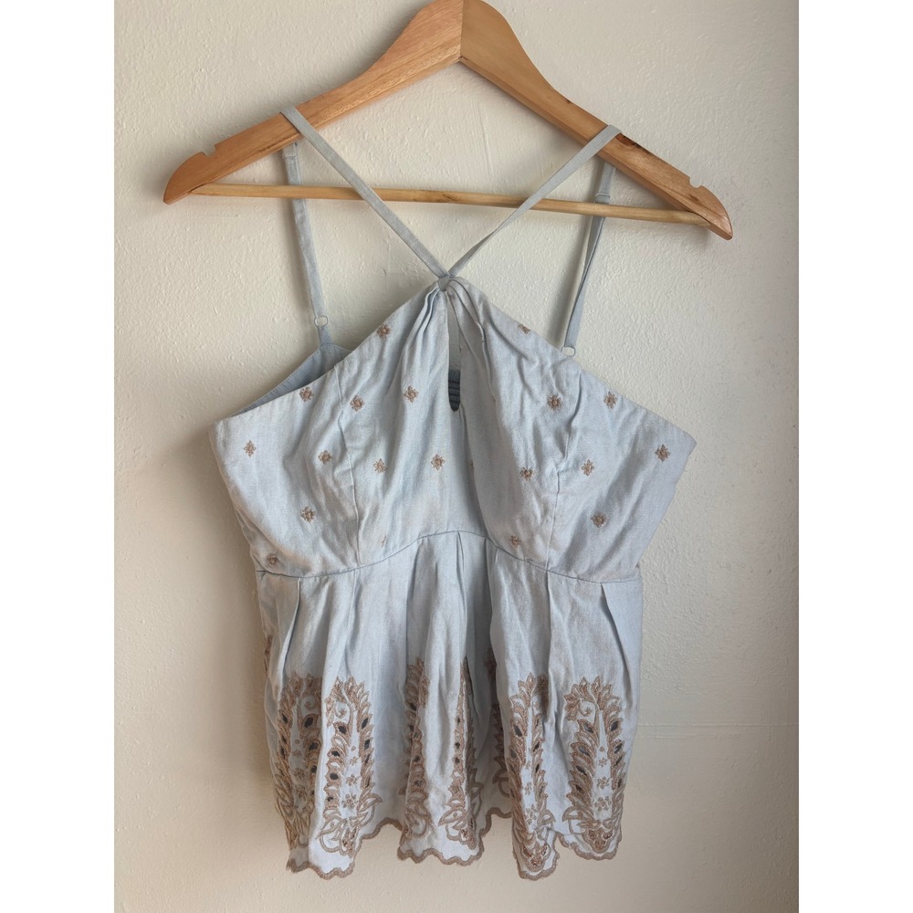 Moulinette Soeurs Anthropologie Blue‎ Embroidered Eyelet Halter Top Medium
